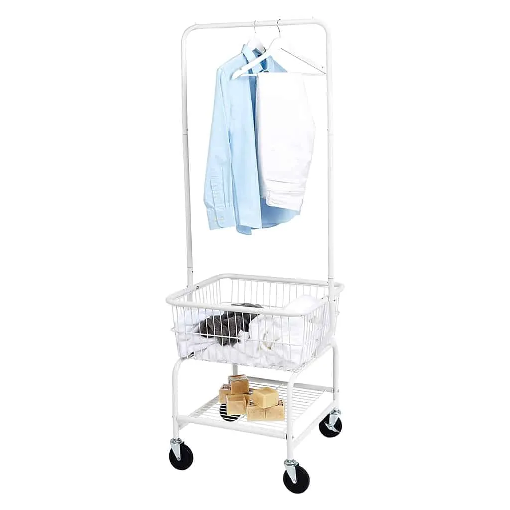 Laundry butler with hanging rail and basket