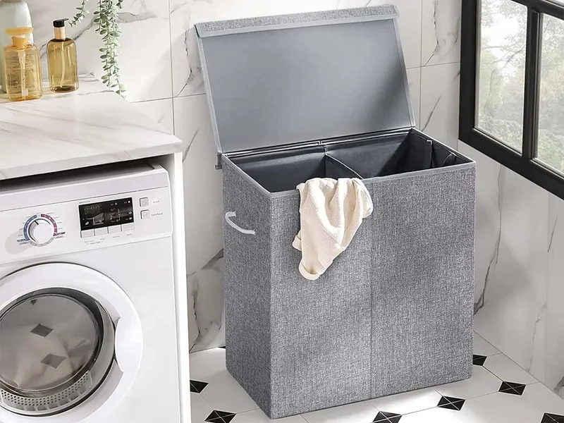 Grey fabric laundry hamper