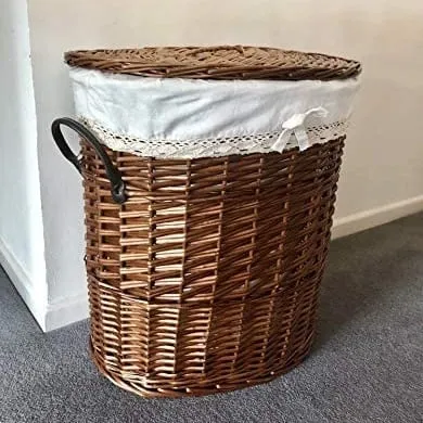Lined wicker laundry basket