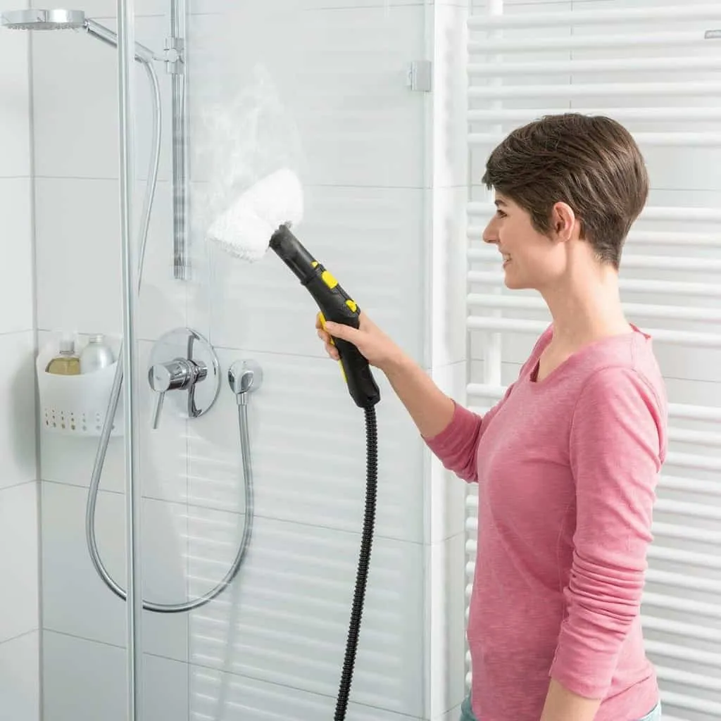Cleaning shower screen with a steam cleaner attachment