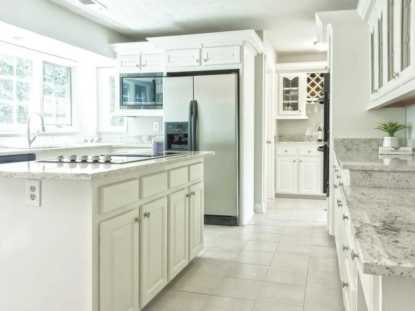 Marble tiled kitchen floor