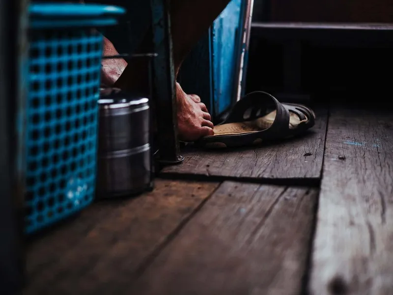An old, dilapidated wooden floor