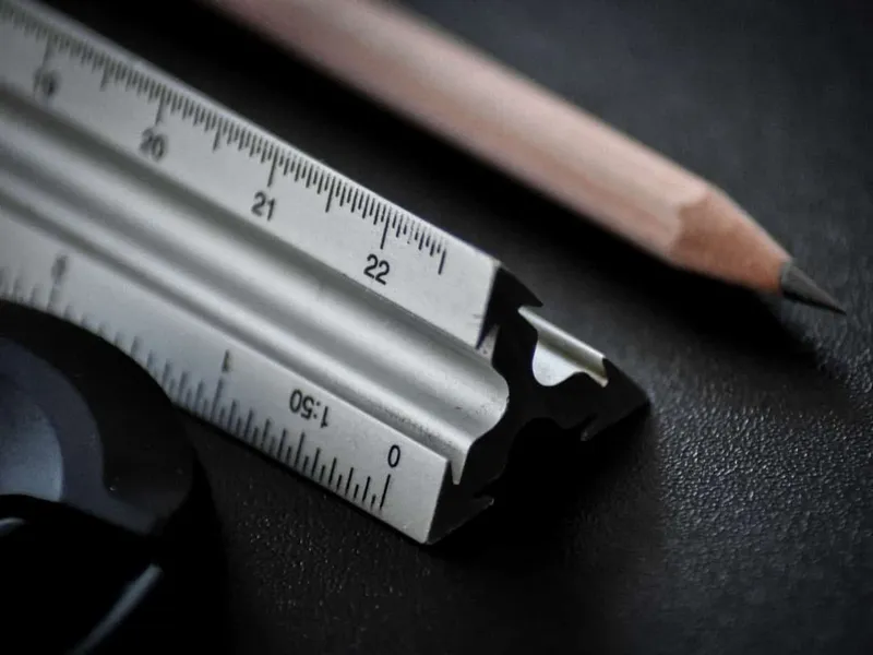 Metal rule and pencil