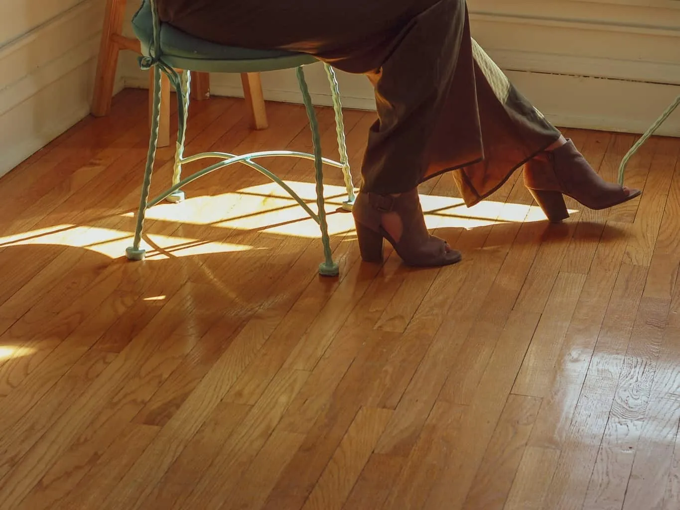 Polished wood flooring